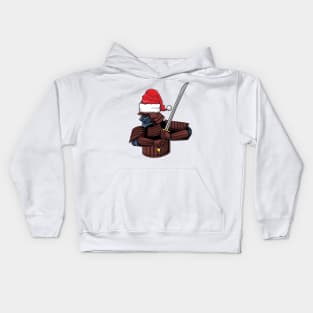 Santa Hat-Wearing Samurai Warrior Funny Christmas Holiday Kids Hoodie